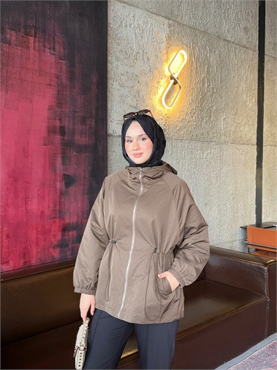 Ghisa 6591 Taşlı Beli Büzgülü Kaban Kahverengi