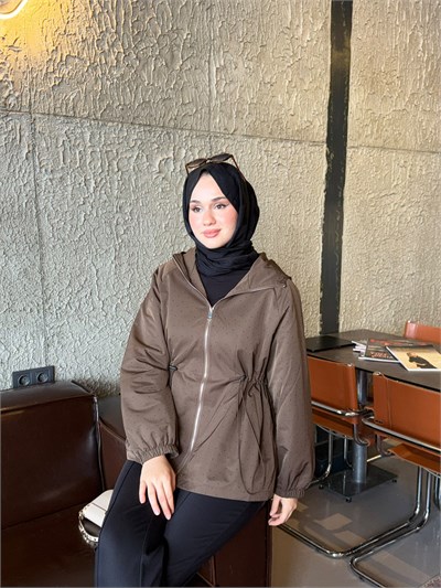 Ghisa 6591 Taşlı Beli Büzgülü Kaban Kahverengi