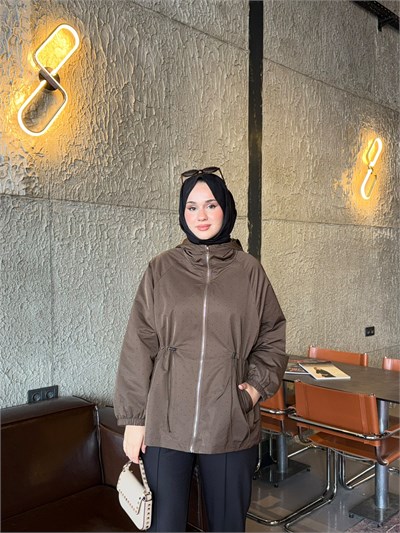Ghisa 6591 Taşlı Beli Büzgülü Kaban Kahverengi