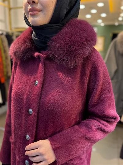 Nuss 7011 Yakası Kürklü Angora Kaban Bordo