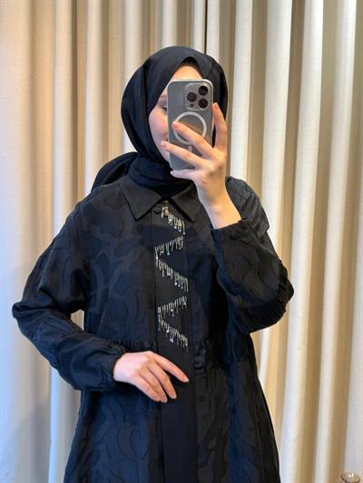 Behrem 25145 Pul Boncuk İşlemeli Büyük Beden Kap Siyah