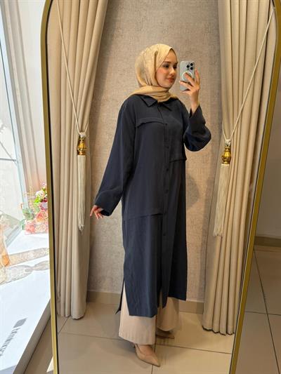 Nuss 6036 Natural Kumaş Gömlek Kap İndigo