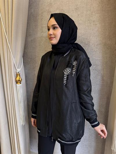 Nuss 6038 Yaka Boncuk İşlemeli Kap Siyah