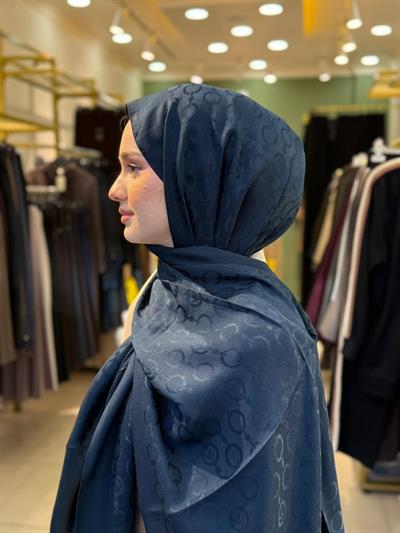 Wennora Paris Collection Zincir Desen Şal Lacivert