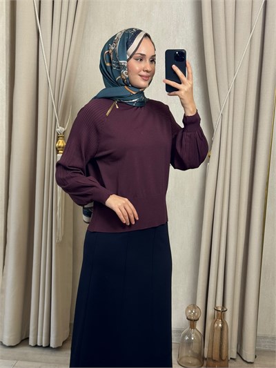 Nuss 205 Fermuar Detaylı Merserize Kazak Bordo