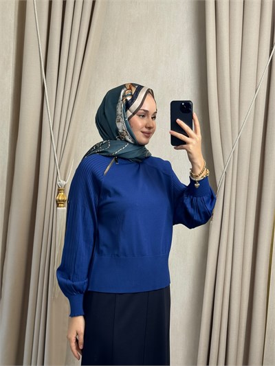 Nuss 205 Fermuar Detaylı Merserize Kazak  Saks