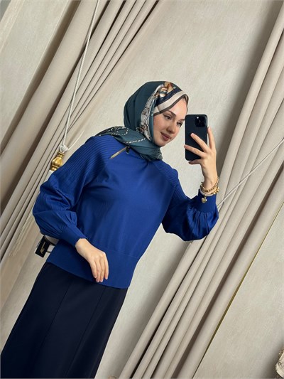 Nuss 205 Fermuar Detaylı Merserize Kazak  Saks