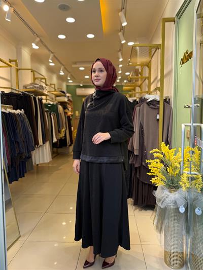 Lissmore 5939 Yaka Boncuk İşlemeli Etekli Takım Siyah