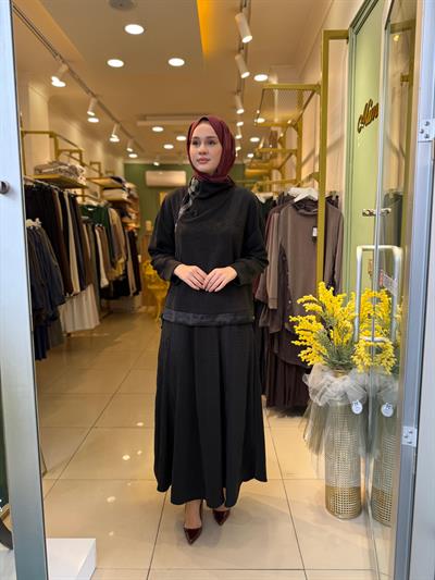 Lissmore 5939 Yaka Boncuk İşlemeli Etekli Takım Siyah
