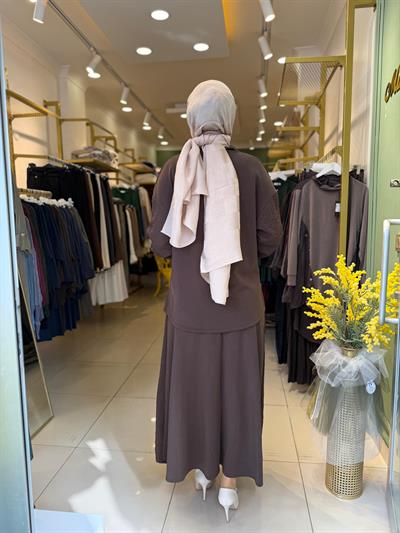 Lissmore 5939 Yaka Boncuk İşlemeli Etekli Takım Kahverengi