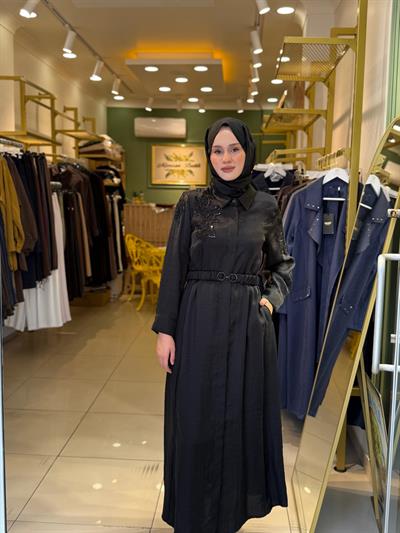 Lissmore 5975 Boncuk İşlemeli Elbise Siyah