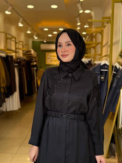Lissmore 5975 Boncuk İşlemeli Elbise Siyah