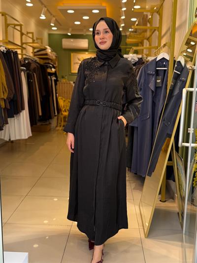 Lissmore 5975 Boncuk İşlemeli Elbise Siyah