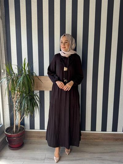 Lissmore 6023 İp Aksesuar Detaylı Elbise Kahverengi