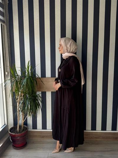 Lissmore 6023 İp Aksesuar Detaylı Elbise Kahverengi