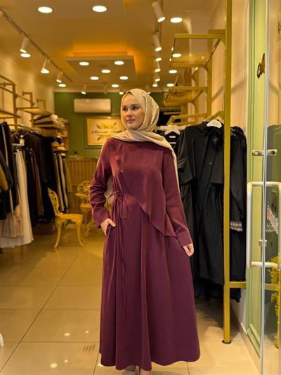 Miori Jave Modal Taşlanmış Elbise Bordo