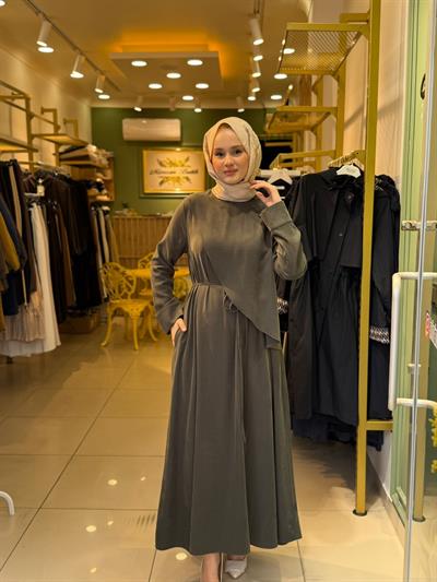 Miori Jave Modal Taşlanmış Elbise Haki