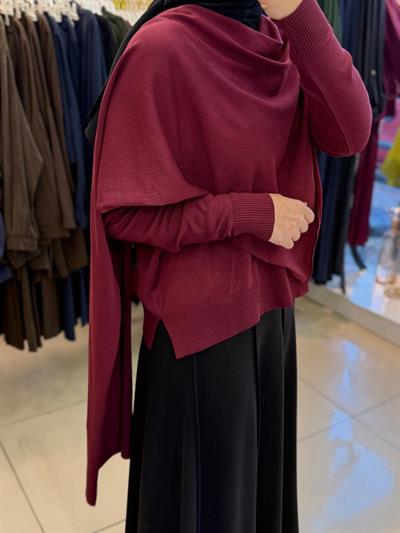 MRW 1507 Venice Şal Detay Tunik Bordo
