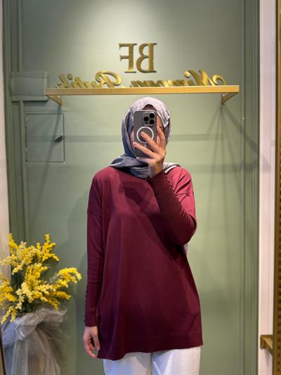 MRW1503 Basic Kolu Düğmeli Triko Bordo