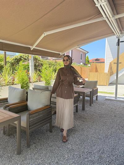 My Magazin Beli Bağlamalı Tunik 7368 Kahverengi