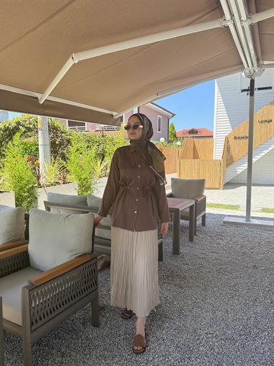 My Magazin Beli Bağlamalı Tunik 7368 Kahverengi