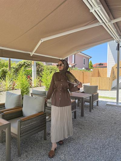 My Magazin Beli Bağlamalı Tunik 7368 Kahverengi