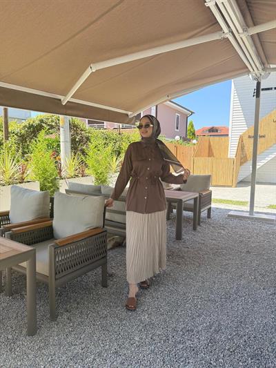 My Magazin Beli Bağlamalı Tunik 7368 Kahverengi
