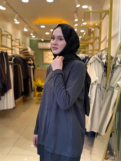 Nuss 1008 Boyun Detaylı  Pantolonlu Takım Antrasit