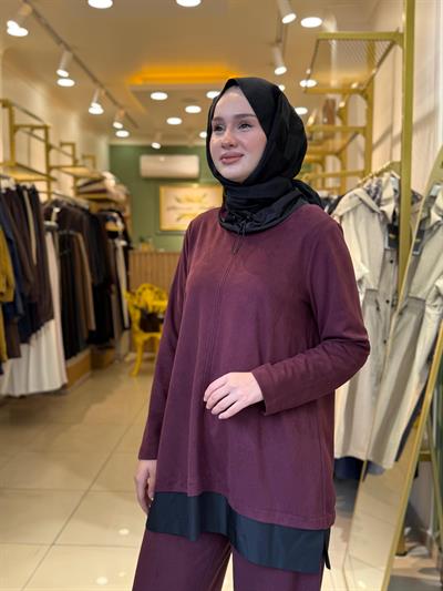 Nuss 1008 Boyun Detaylı  Pantolonlu Takım Bordo