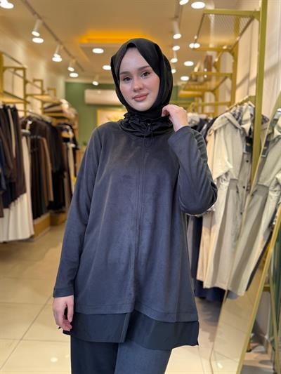 Nuss 1008 Boyun Detaylı  Pantolonlu Takım Antrasit