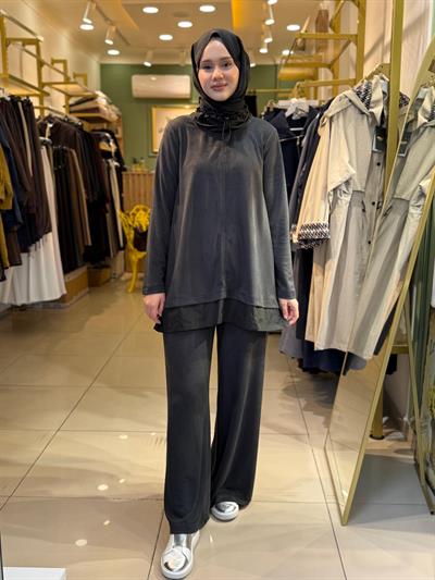 Nuss 1008 Boyun Detaylı  Pantolonlu Takım Antrasit
