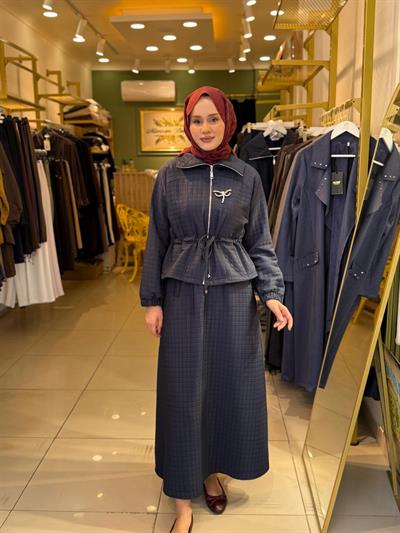 Nuss 1009 Kapitone Broş Detaylı Etekli Takım Lacivert
