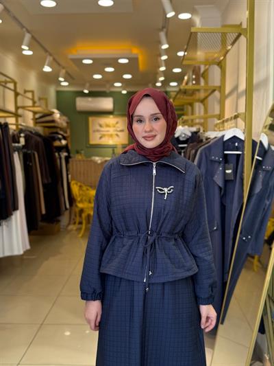 Nuss 1009 Kapitone Broş Detaylı Etekli Takım Lacivert