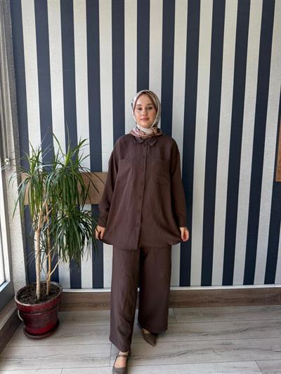 Nuss 1021 Pantolonlu Takım Kahverengi