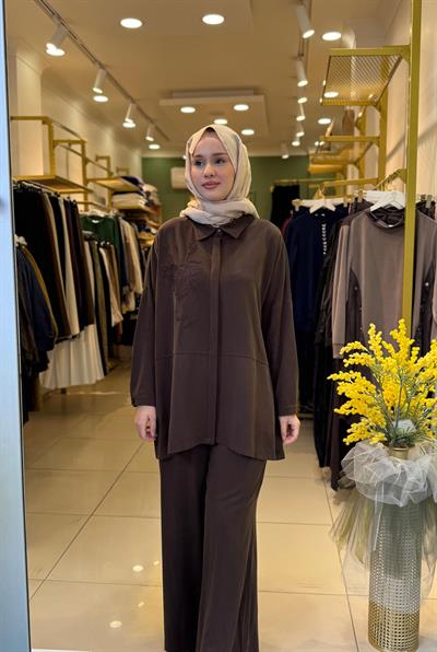 Nuss 1034 Pantolonlu Takım Kahverengi