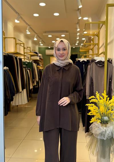 Nuss 1034 Pantolonlu Takım Kahverengi