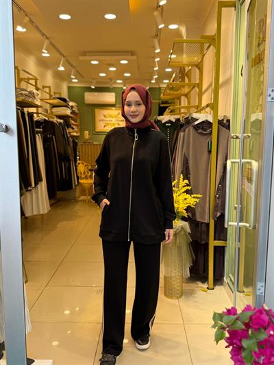 Nuss 1039 Yanı Şerit Detaylı Pantolonlu Takım Siyah