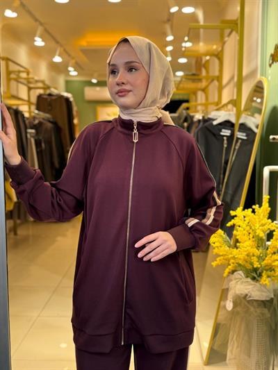 Nuss 1039 Yanı Şerit Detaylı Pantolonlu Takım Bordo