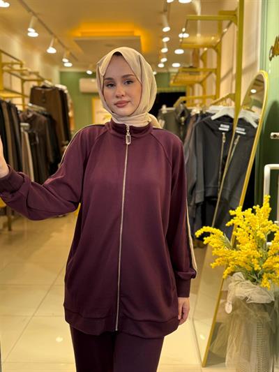 Nuss 1039 Yanı Şerit Detaylı Pantolonlu Takım Bordo