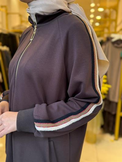 Nuss 1039 Yanı Şerit Detaylı Pantolonlu Takım Kahverengi