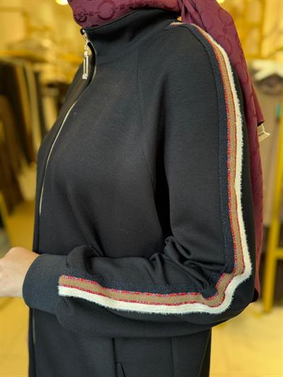 Nuss 1039 Yanı Şerit Detaylı Pantolonlu Takım Siyah