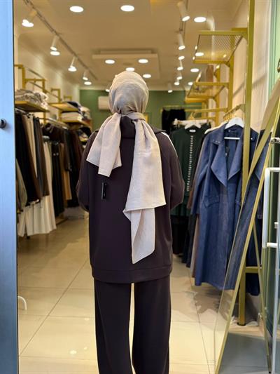 Nuss 1041 Yaka Fermuar Detaylı Takım Kahverengi