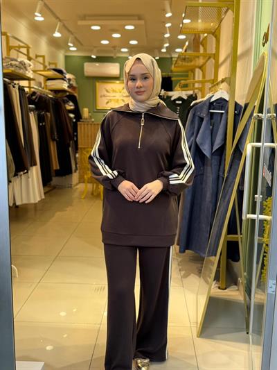 Nuss 1041 Yaka Fermuar Detaylı Takım Kahverengi