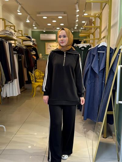 Nuss 1041 Yaka Fermuar Detaylı Takım Siyah