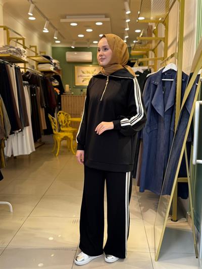 Nuss 1041 Yaka Fermuar Detaylı Takım Siyah