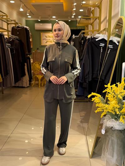 Nuss 1043  Fermuarlı Pantolonlu Takım Haki