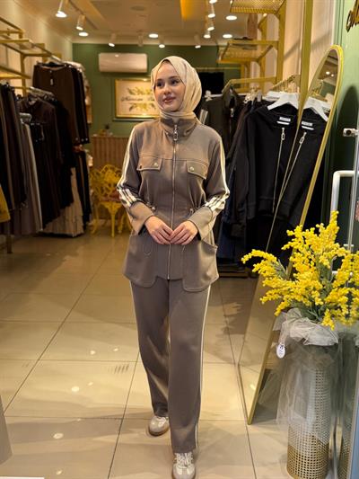 Nuss 1043  Fermuarlı Pantolonlu Takım vizon