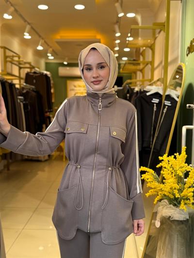 Nuss 1043  Fermuarlı Pantolonlu Takım vizon