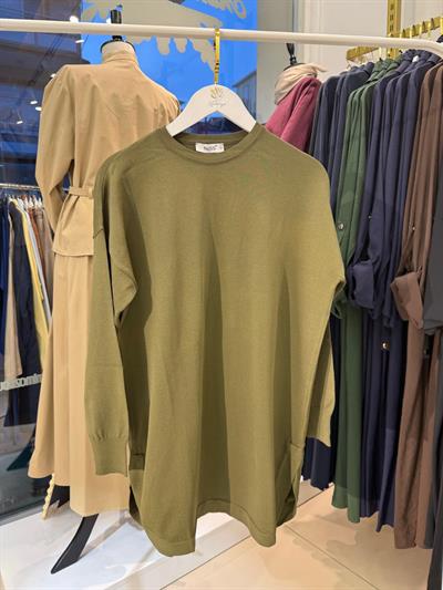 Nuss 1200 Oval Kesim Detaylı Tunik Haki