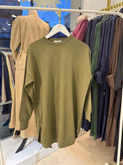 Nuss 1200 Oval Kesim Detaylı Tunik Haki
